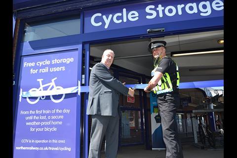 A CCTV-monitored and weather-proof free cycle storage unit at Blackpool North station was officially opened on May 5.
